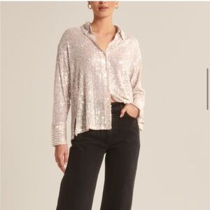 Abercrombie & Fitch Silver Sequin Button Down Shirt